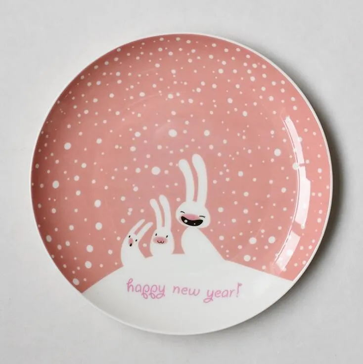 Ceramic Dinnerware Plates Feature Christmas Cartoon Stickers